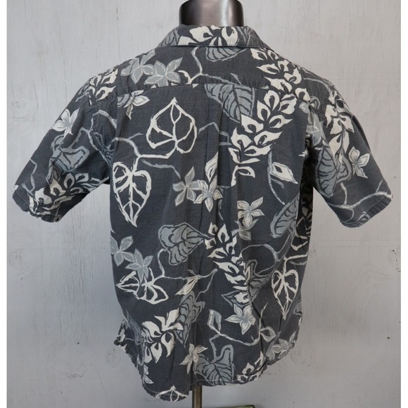 Mens Go Barefoot Hawaiian Shirt Button Front Size L Floral Gray Cotton USA Made - Picture 2 of 7